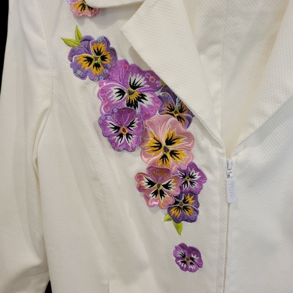 Bob Mackie Wearable Art Stunning Pants & Jacket In White Cotton Med - Picture 9 of 10